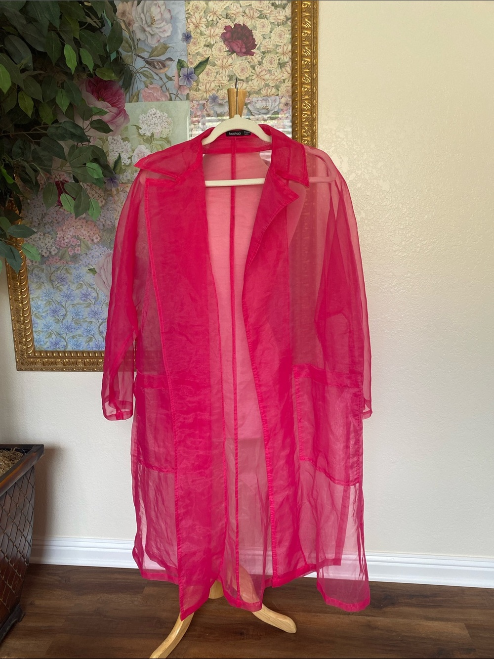 Boohoo Bright Pink Sheer Duster